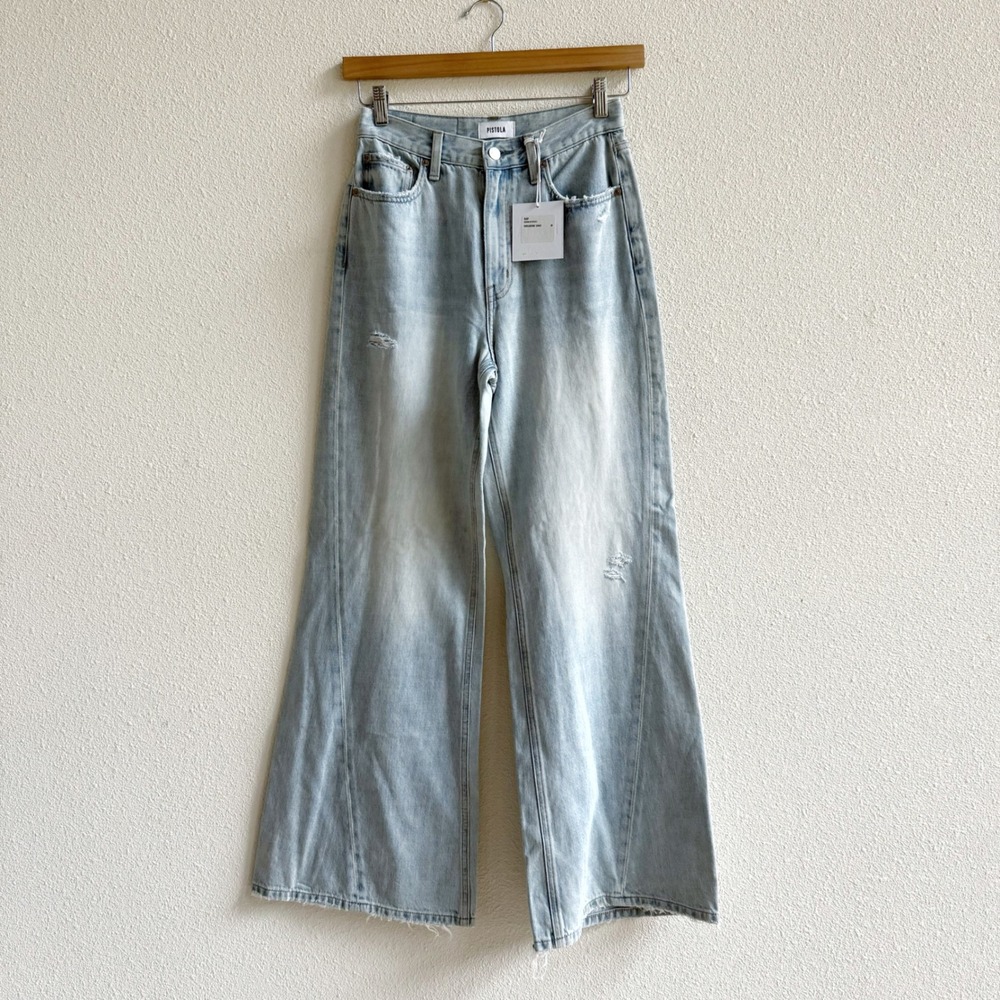 Pistola Ruby Jeans Womens 26 Blue NWT High Rise Wide Leg Distressed Cabana